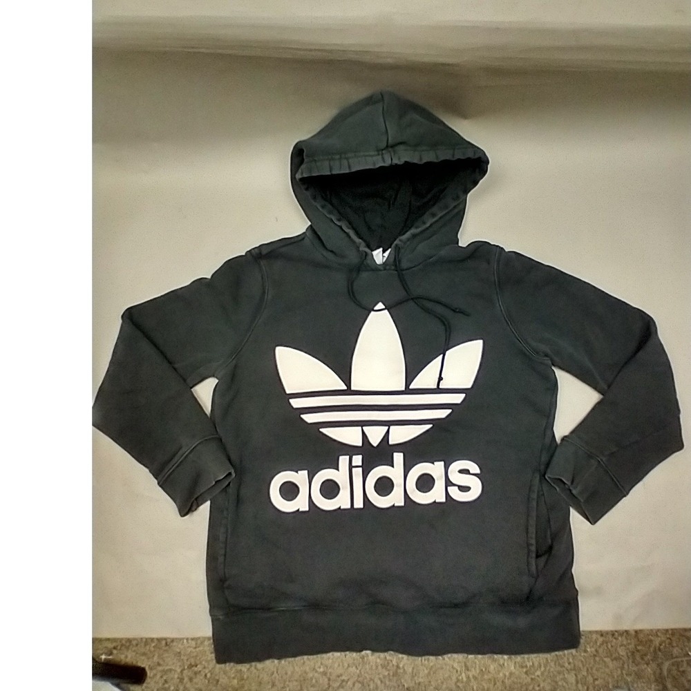 Adidas Originals‎ Trefoil Hoodie Black White Sweatshirt Womens M 100% cotton